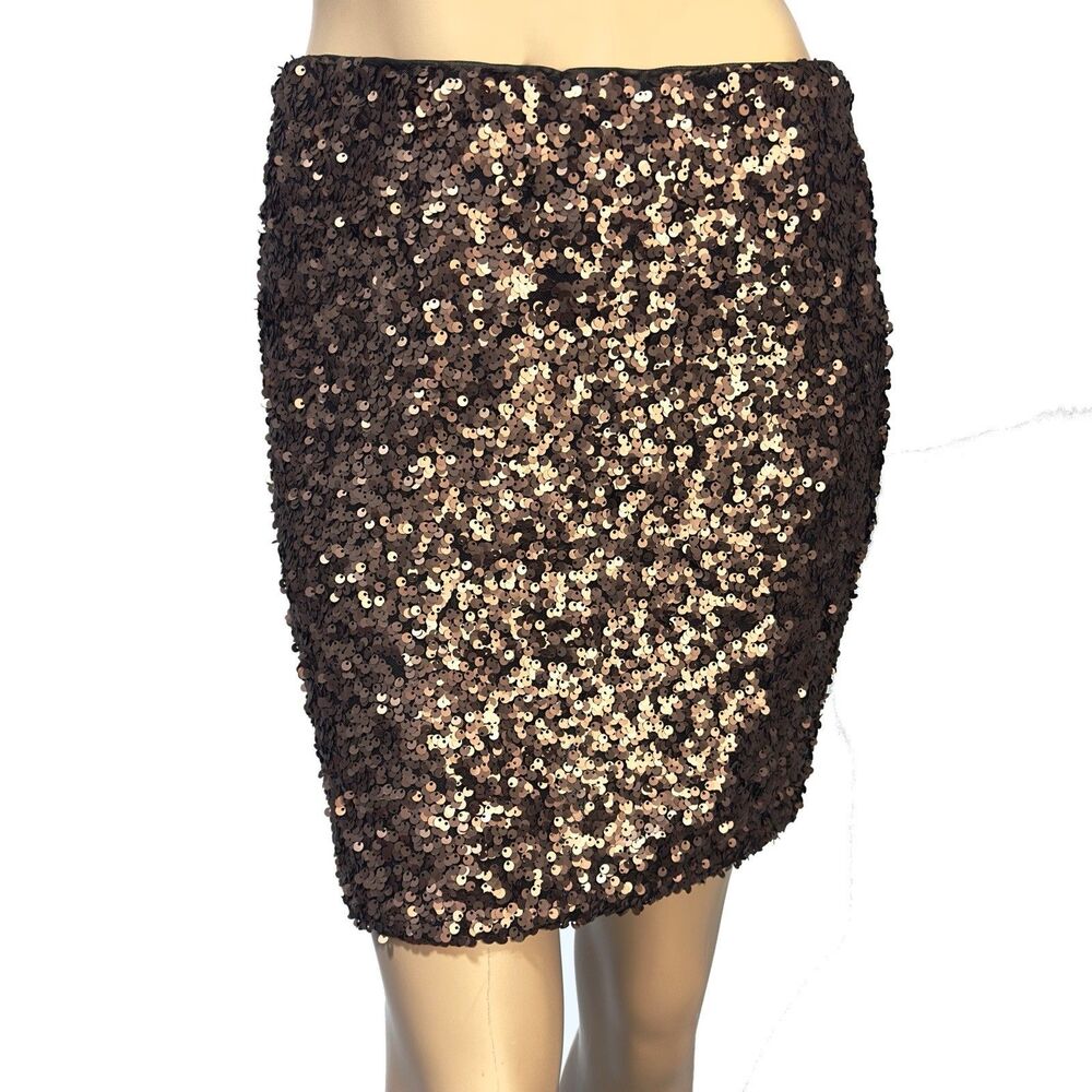 DKNY Jeans Women's Skirt Copper Gold Sequin Mini Size M Medium NWT